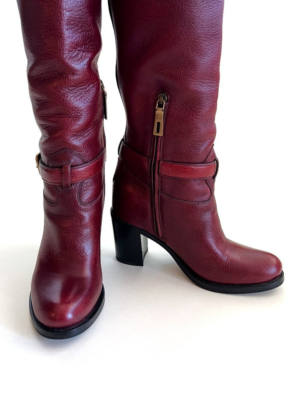 PRADA Women's Red Cervo Antic Knee-High Riding Boots, size EU 37 New without Box - Picture 7 of 13